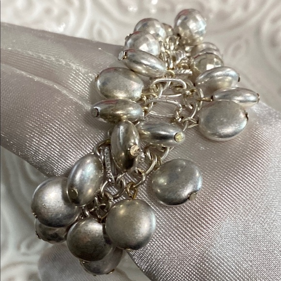Silver Champagne Shimmery Disco Bead Charm Layered Bracelet Whimsical Vintage - Picture 10 of 16